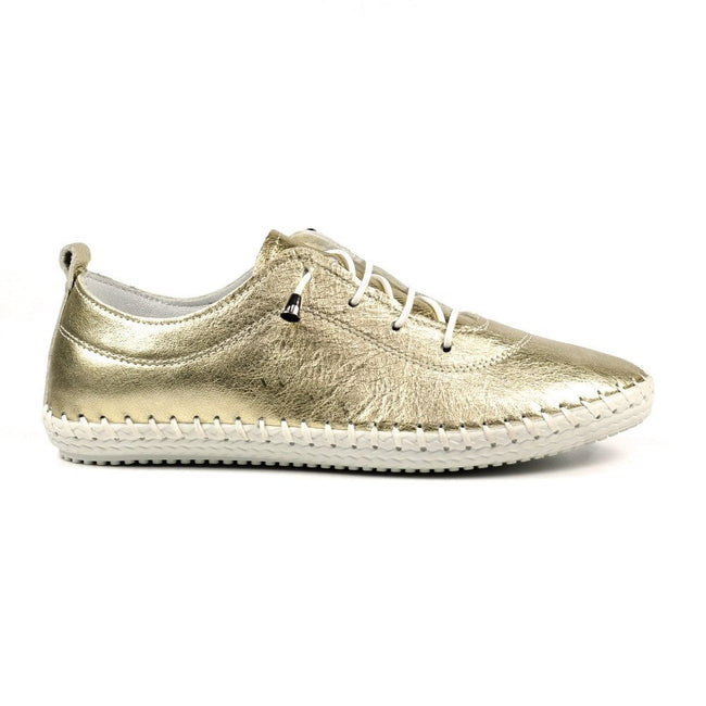 Gold - Front - Lunar Womens-Ladies St Ives Metallic Leather Plimsolls