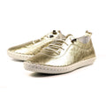 Gold - Back - Lunar Womens-Ladies St Ives Metallic Leather Plimsolls