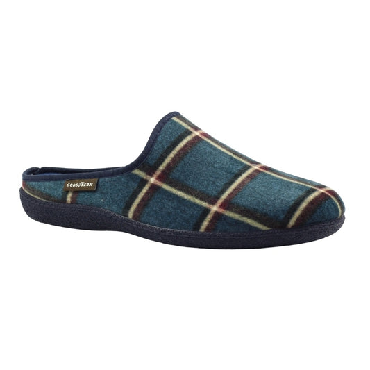 Blue - Front - Goodyear Mens Checkmate Checked Mule Slippers
