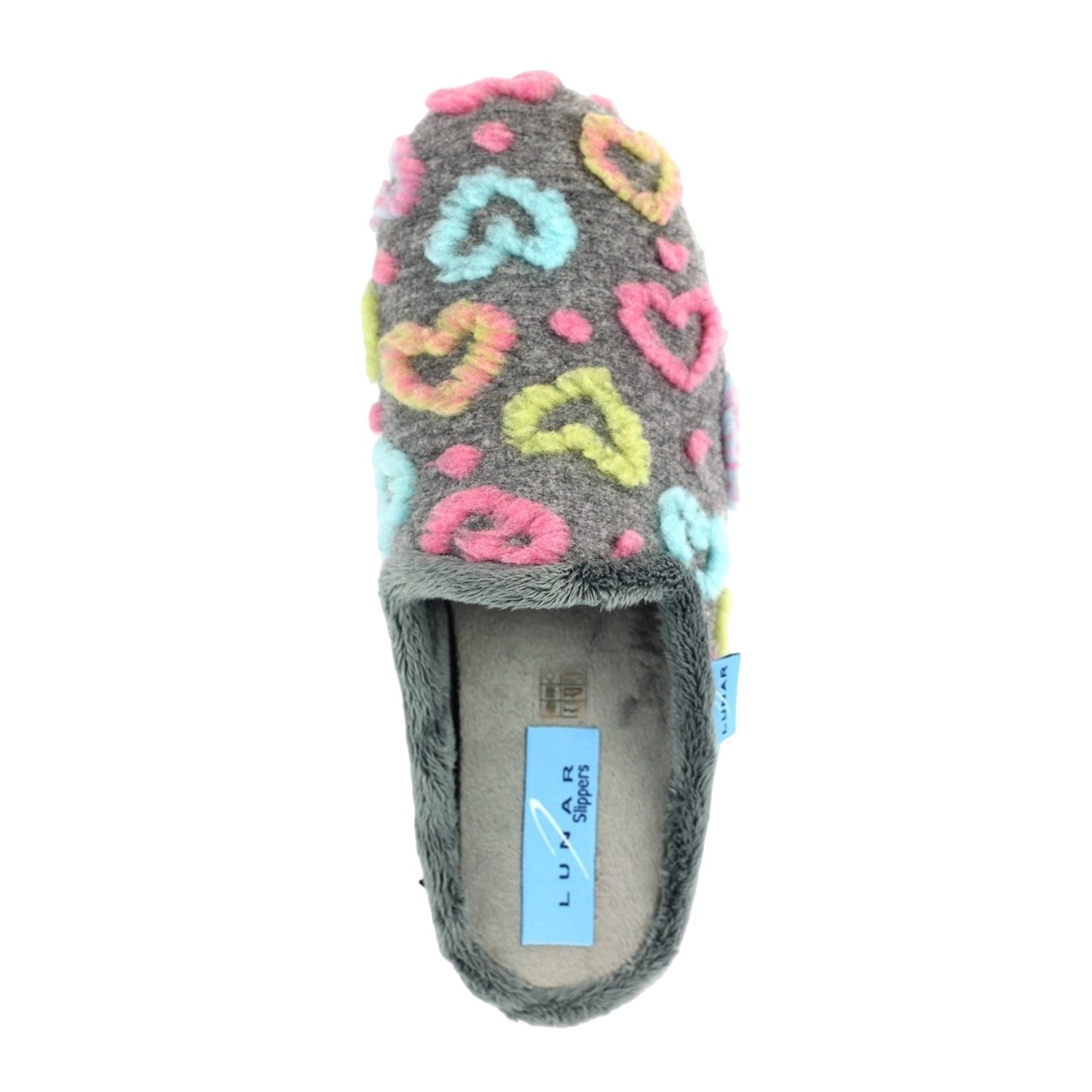 Grey - Pack Shot - Lunar Womens-Ladies Valentine Mule Slippers