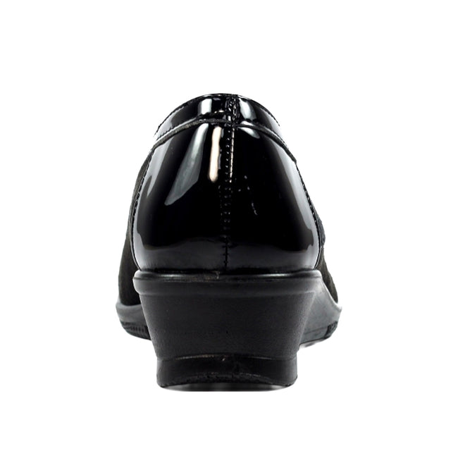 Black - Back - Lunar Womens-Ladies Faux Leather Wedge Shoes