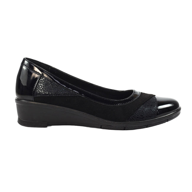 Black - Lifestyle - Lunar Womens-Ladies Faux Leather Wedge Shoes