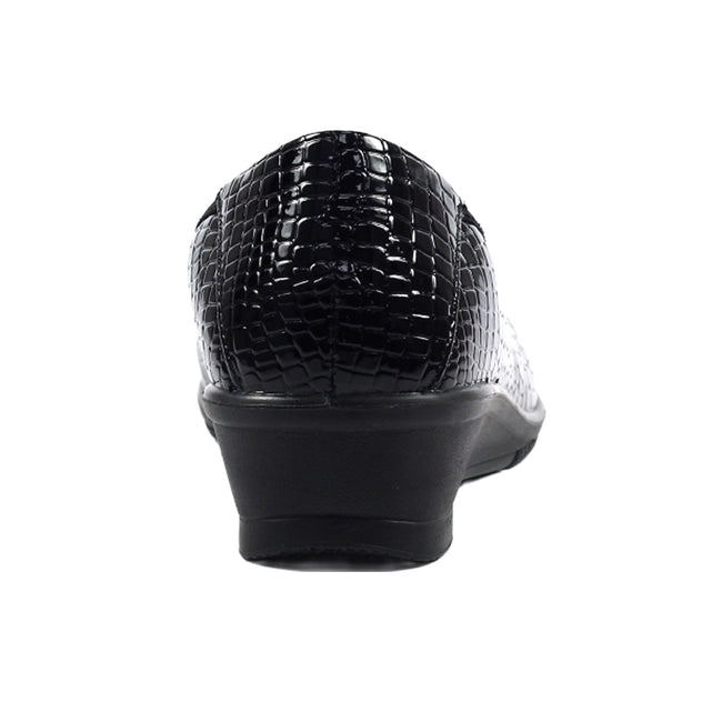 Black - Back - Lunar Womens-Ladies Winnie Faux Leather Wedge Shoes