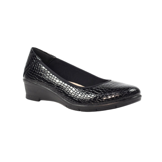 Black - Front - Lunar Womens-Ladies Winnie Faux Leather Wedge Shoes