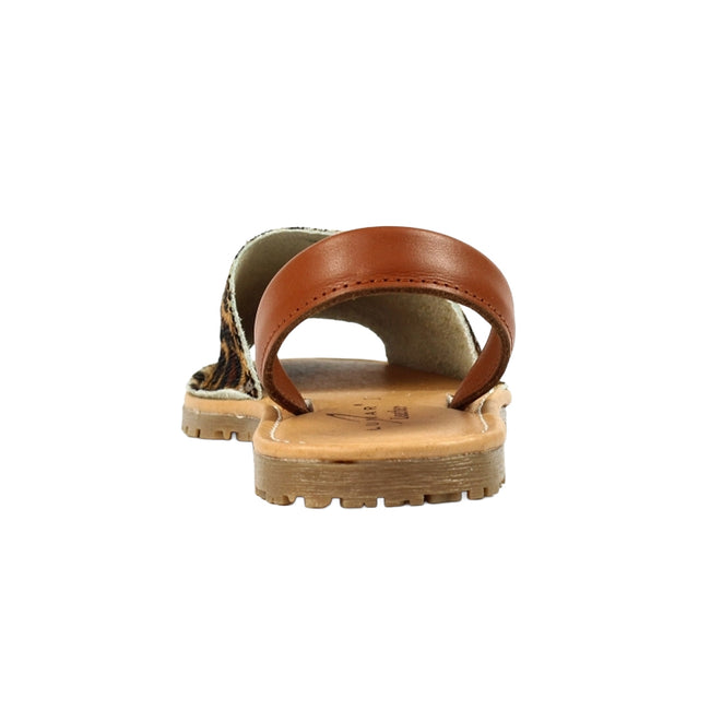 Brown-Beige - Back - Lunar Womens-Ladies Azura Leopard Print Leather Sandals