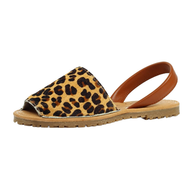 Brown-Beige - Side - Lunar Womens-Ladies Azura Leopard Print Leather Sandals