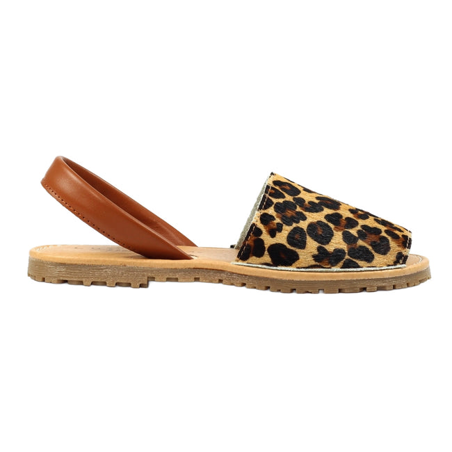 Brown-Beige - Lifestyle - Lunar Womens-Ladies Azura Leopard Print Leather Sandals