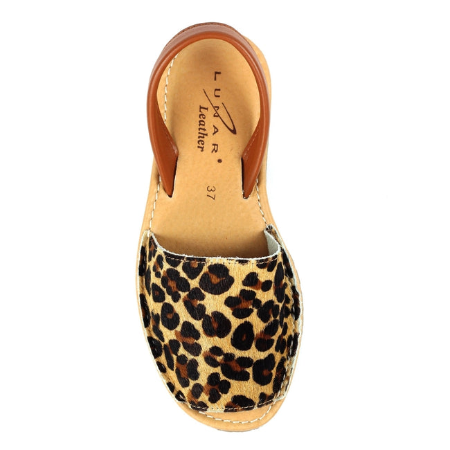 Brown-Beige - Pack Shot - Lunar Womens-Ladies Azura Leopard Print Leather Sandals