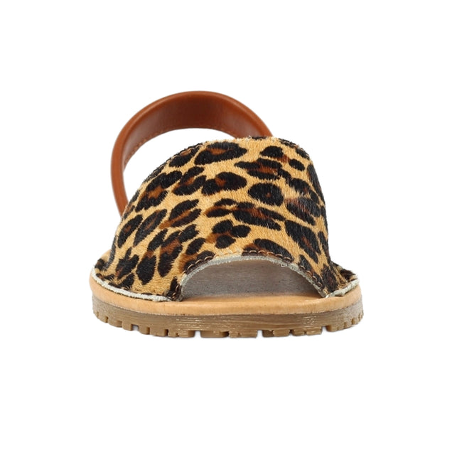 Brown-Beige - Close up - Lunar Womens-Ladies Azura Leopard Print Leather Sandals