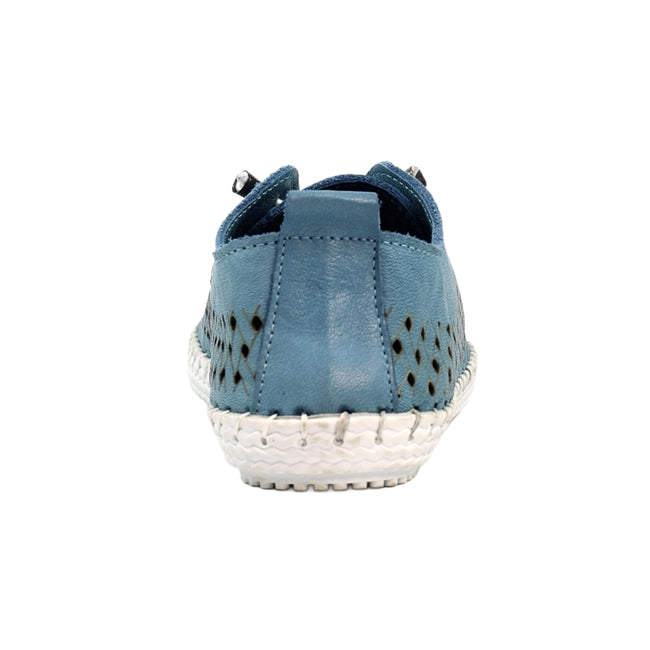Mid Blue - Back - Lunar Womens-Ladies Bonbon Leather Plimsolls