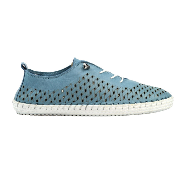 Mid Blue - Side - Lunar Womens-Ladies Bonbon Leather Plimsolls