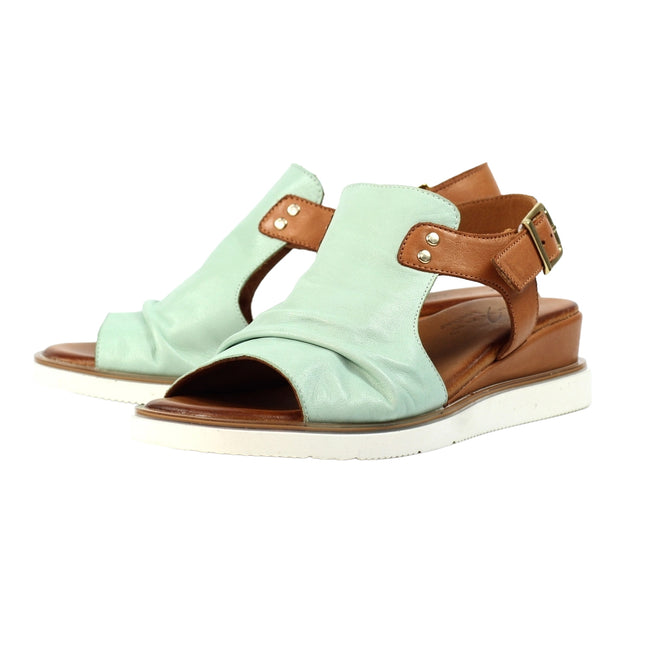 Mint - Close up - Lunar Womens-Ladies Steffi Leather Wedge Sandals