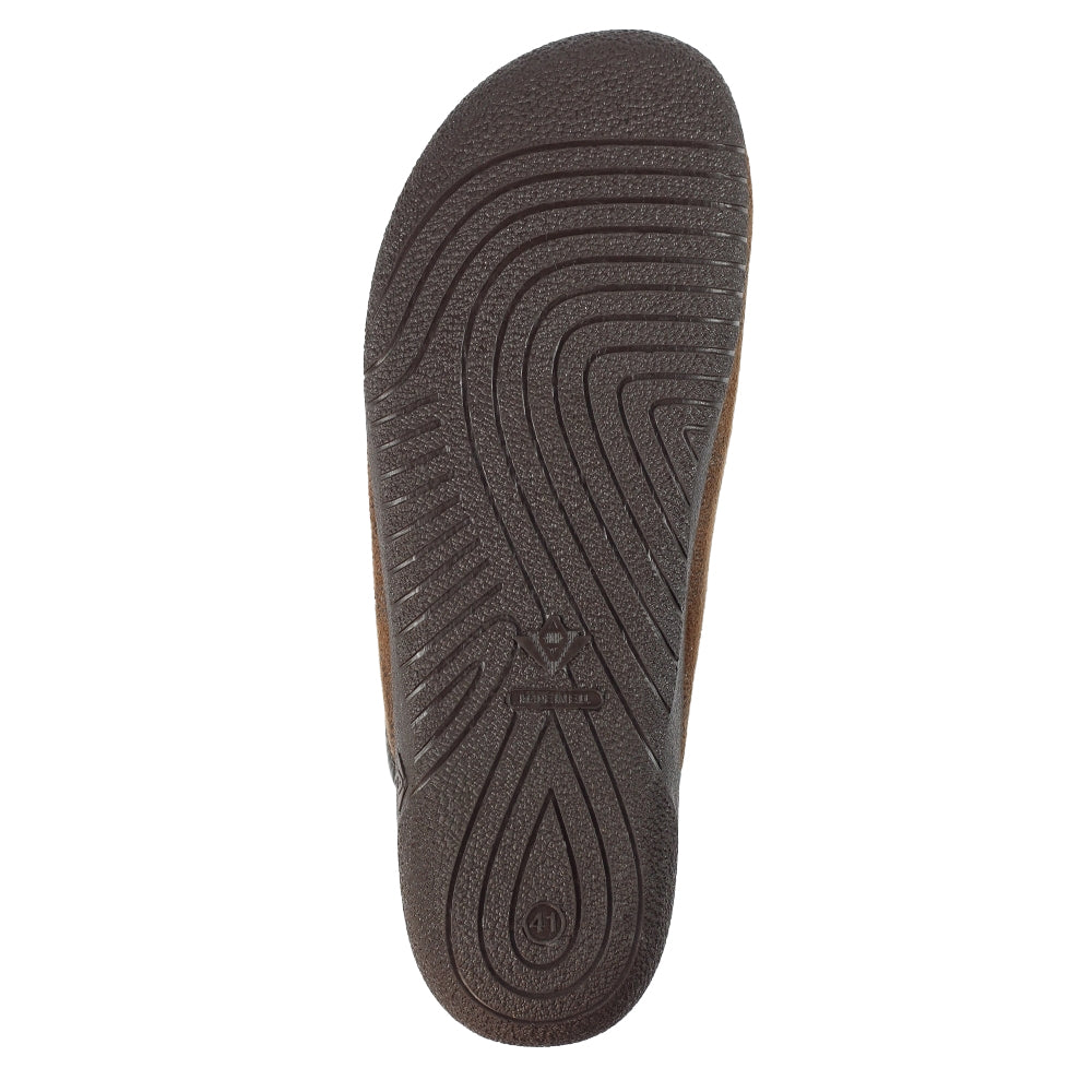 Brown - Side - Lazy Dogz Mens Tees II Faux Leather Slip-on Slippers