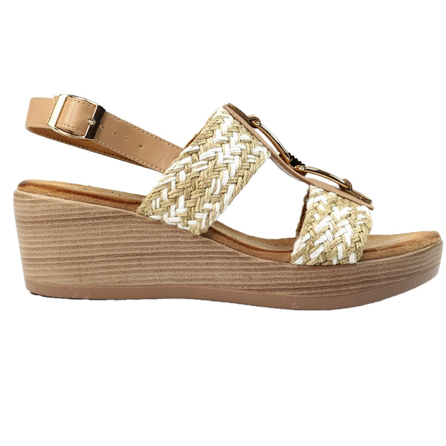 Natural - Back - Lunar Womens-Ladies Jamie Wedge Sandals