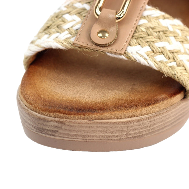 Natural - Side - Lunar Womens-Ladies Jamie Wedge Sandals