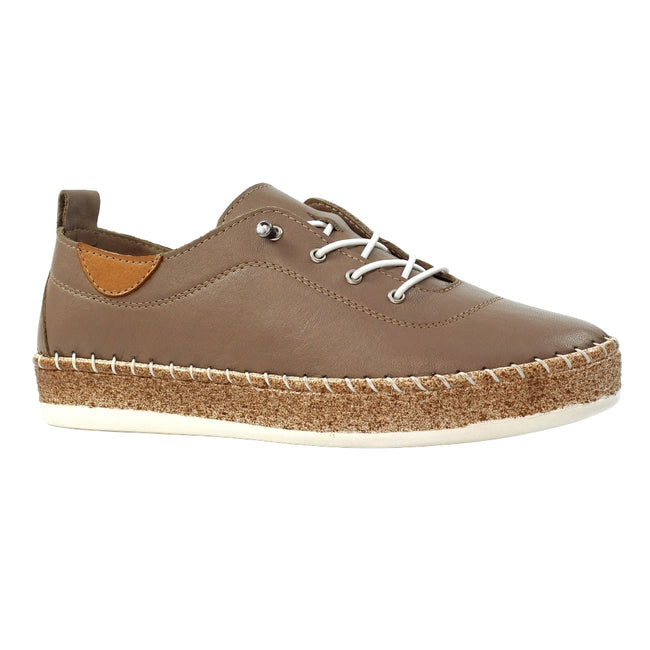 Taupe - Front - Lunar Womens-Ladies Evie Leather Plimsolls