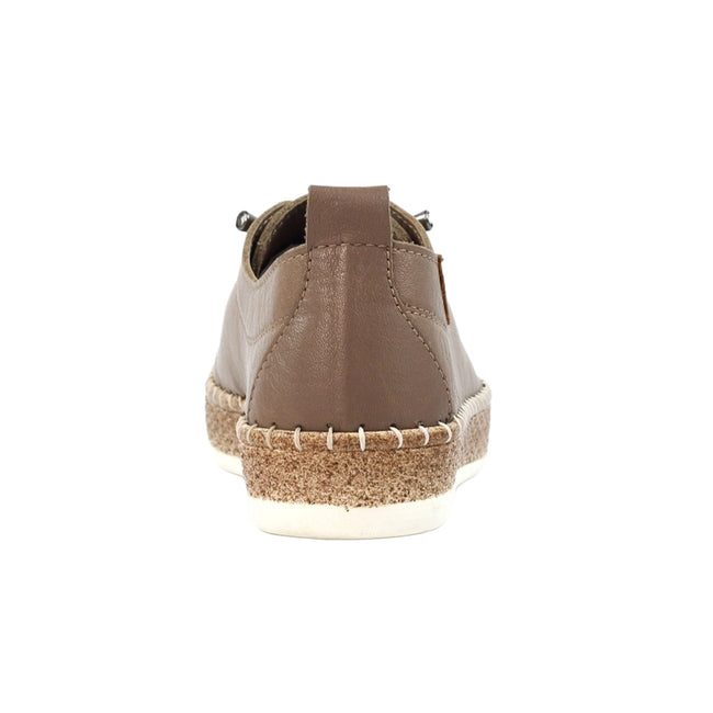 Taupe - Back - Lunar Womens-Ladies Evie Leather Plimsolls