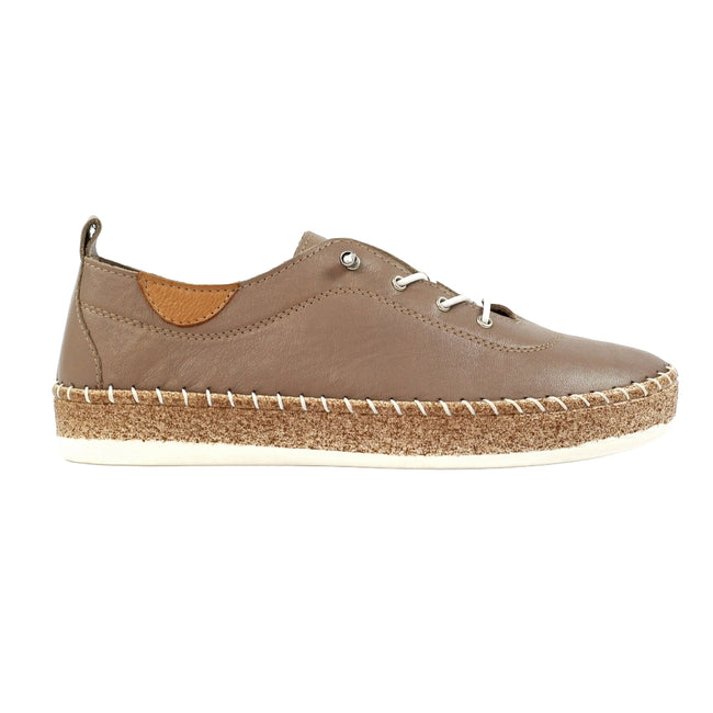 Taupe - Side - Lunar Womens-Ladies Evie Leather Plimsolls