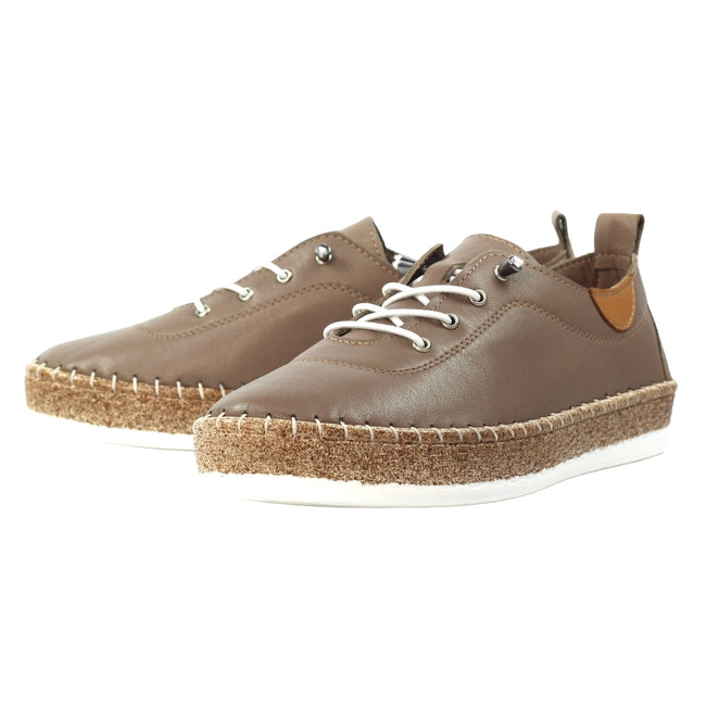 Taupe - Pack Shot - Lunar Womens-Ladies Evie Leather Plimsolls