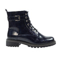 Navy - Side - Lunar Womens-Ladies Parlour Patent Faux Leather Ankle Boots