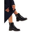 Navy - Close up - Lunar Womens-Ladies Parlour Patent Faux Leather Ankle Boots