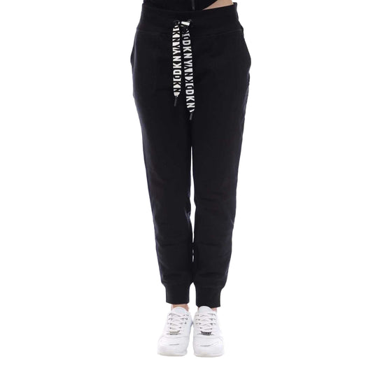 Black - Front - DKNY Womens-Ladies Two Tone Cuffed Jogging Bottoms