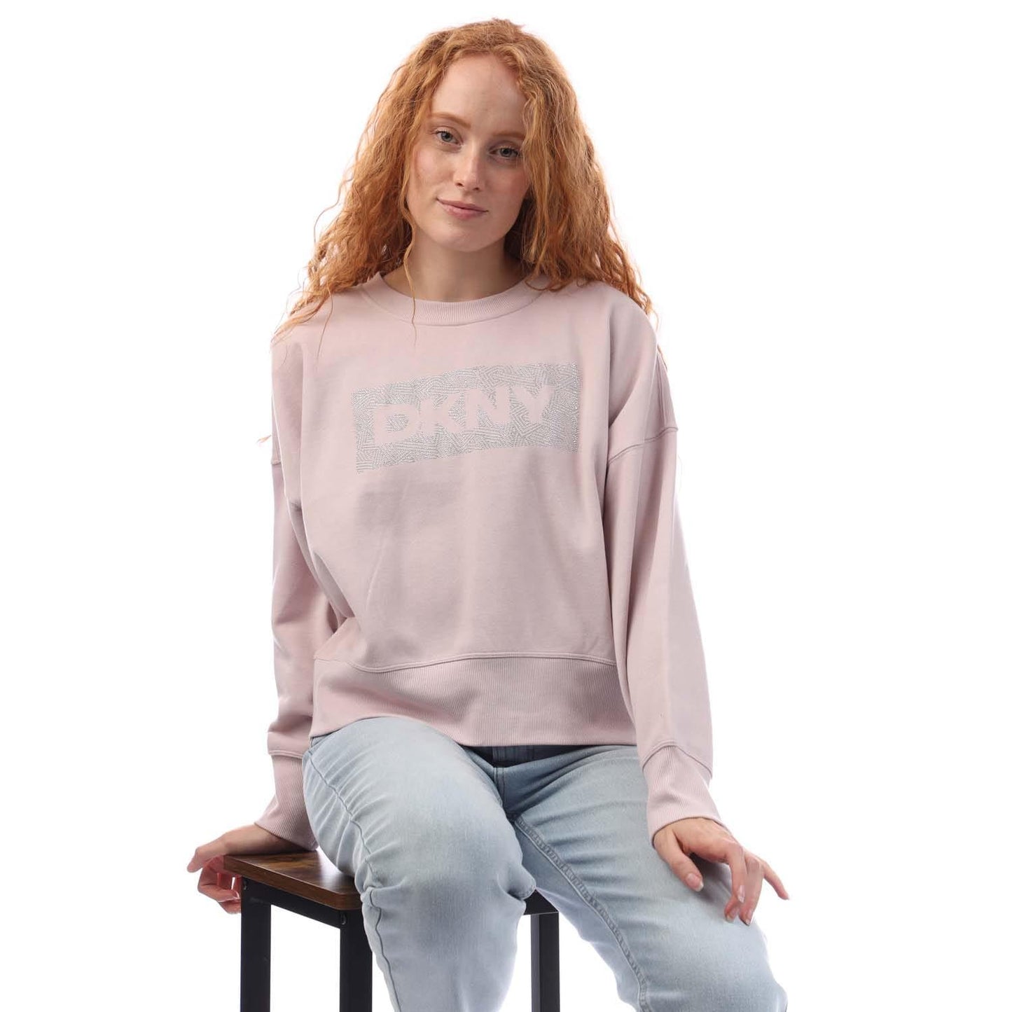 Baby Pink - Lifestyle - DKNY Womens-Ladies Crosswalk Rhinestone Crew Neck Sweatshirt