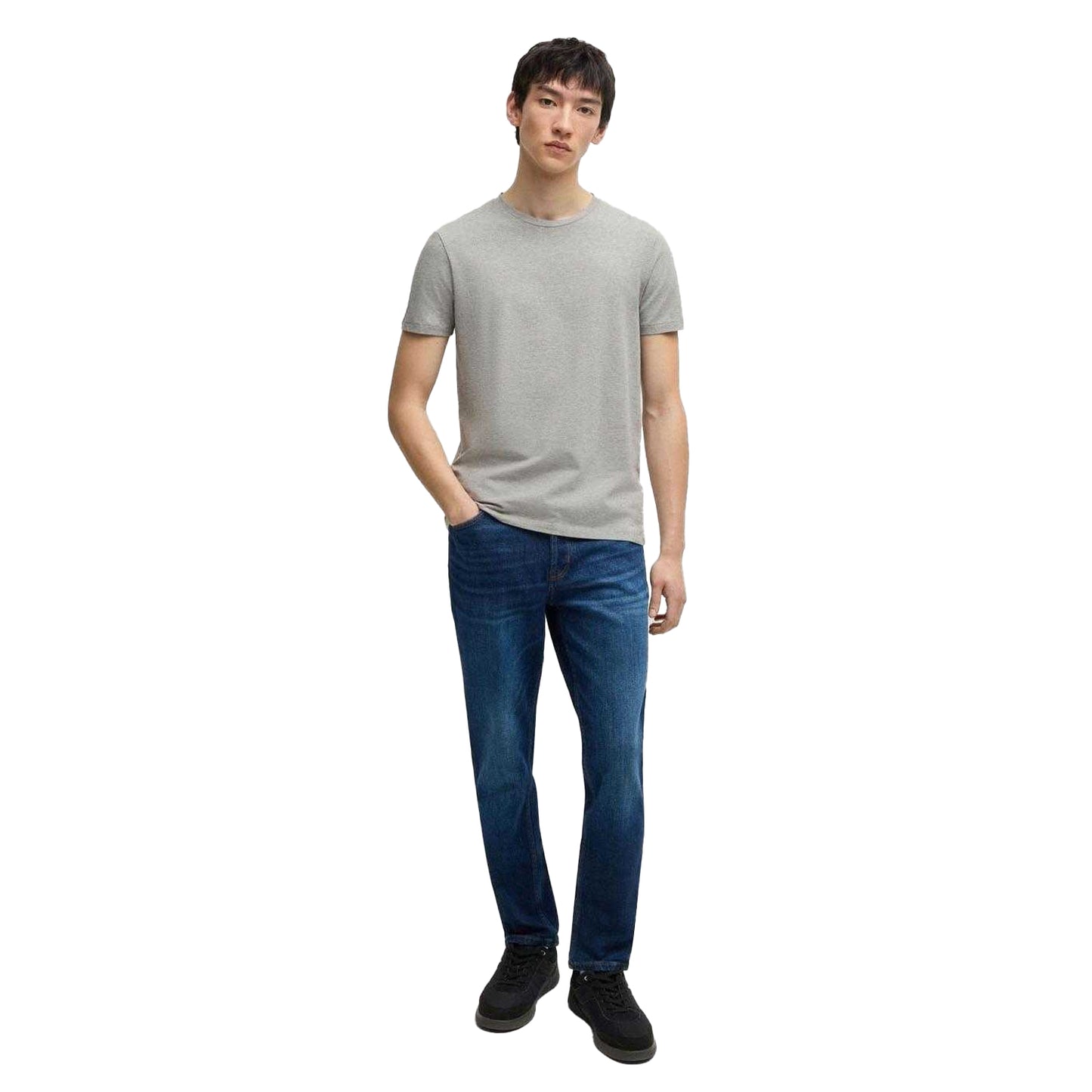 Grey - Pack Shot - Hugo Mens Stretch Slim T-Shirt (Pack of 2)