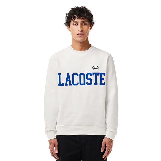 Cream - Side - Lacoste Mens Flocked Fleece Sweatshirt
