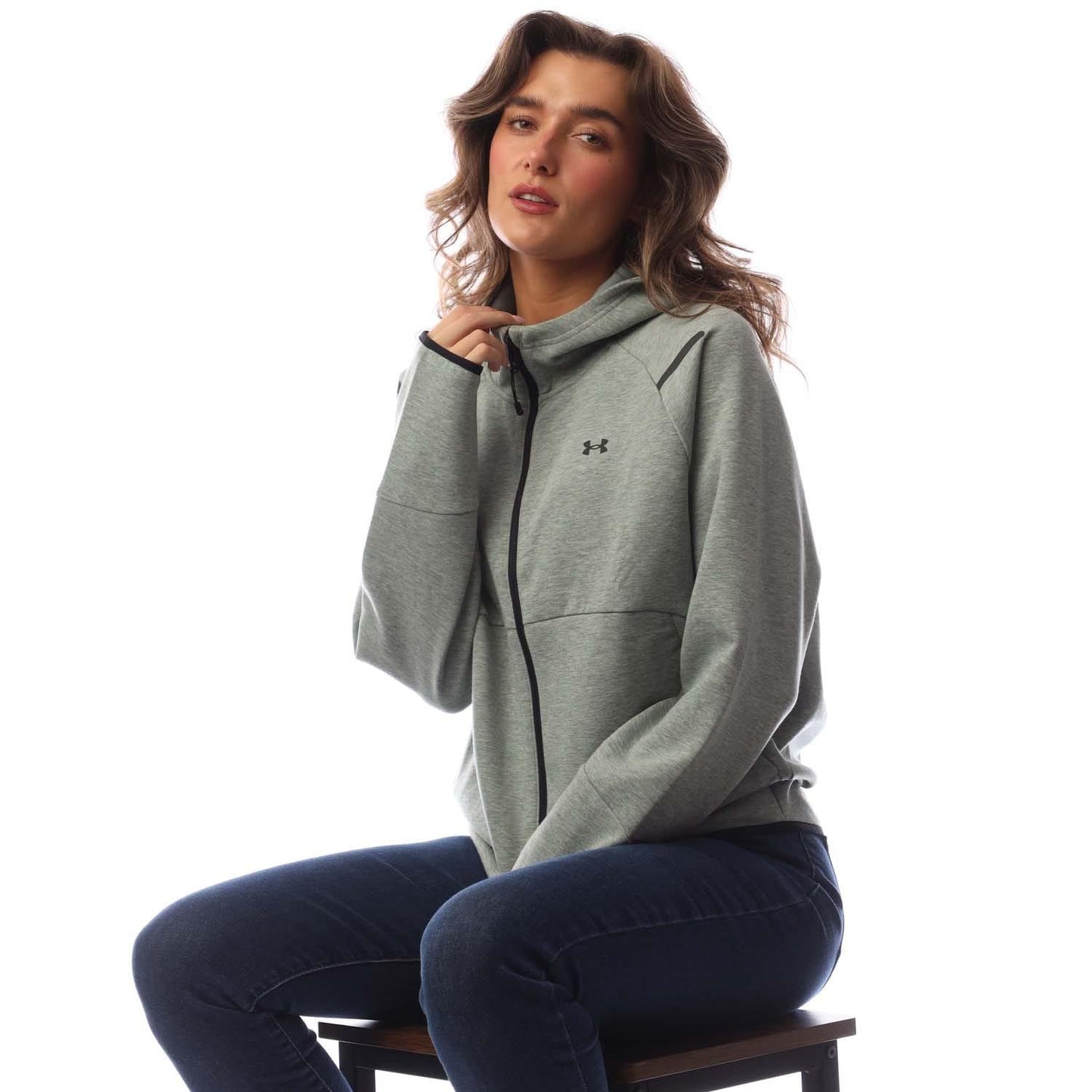 Green - Lifestyle - Under Armour Womens-Ladies Unstoppable Fleece Full Zip Hoodie