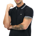 Navy - Close up - Weekend Offender Mens Vancouver Tipped Polo Shirt