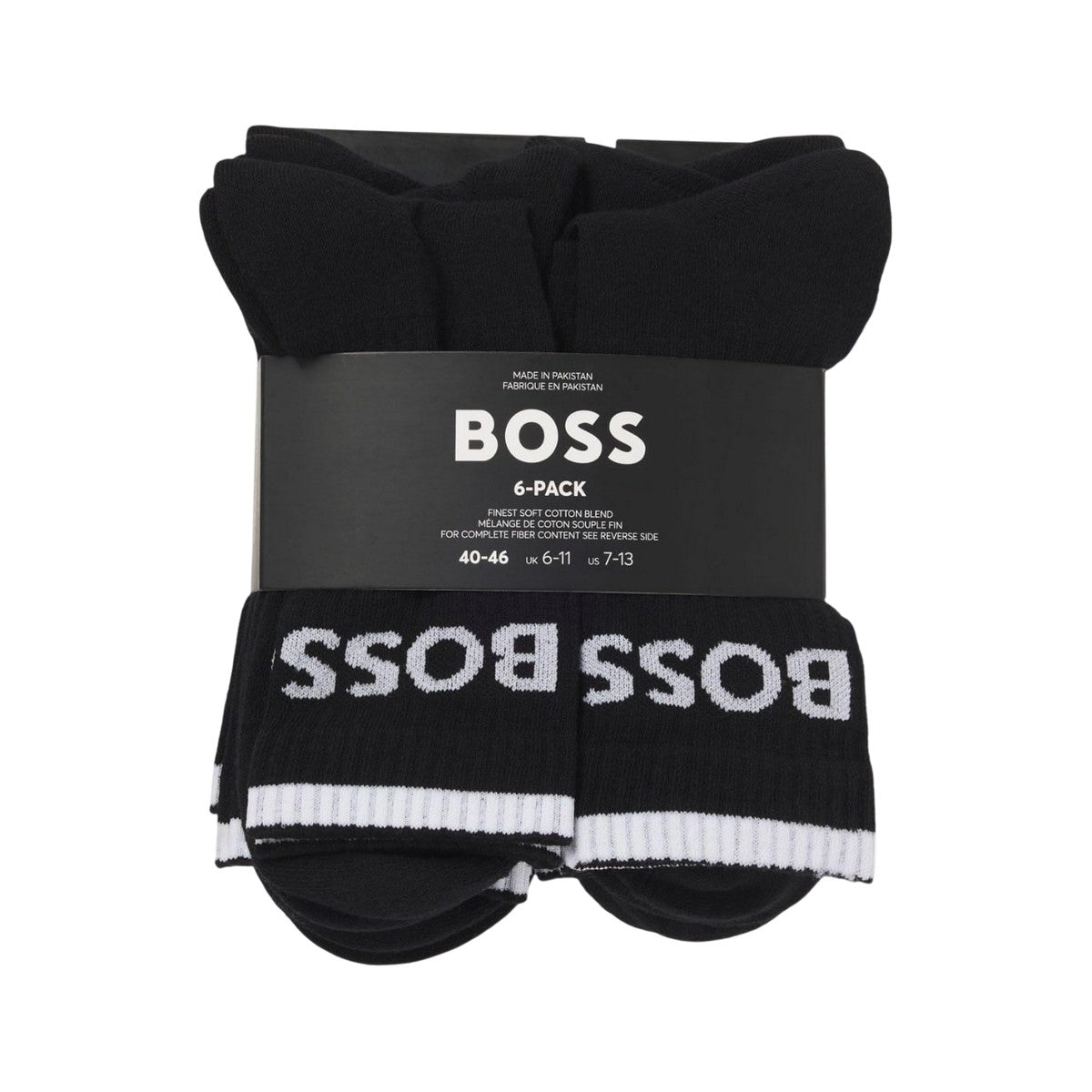 Black - Side - Boss Unisex Adult Ribbed Short Socks (Pack of 6)