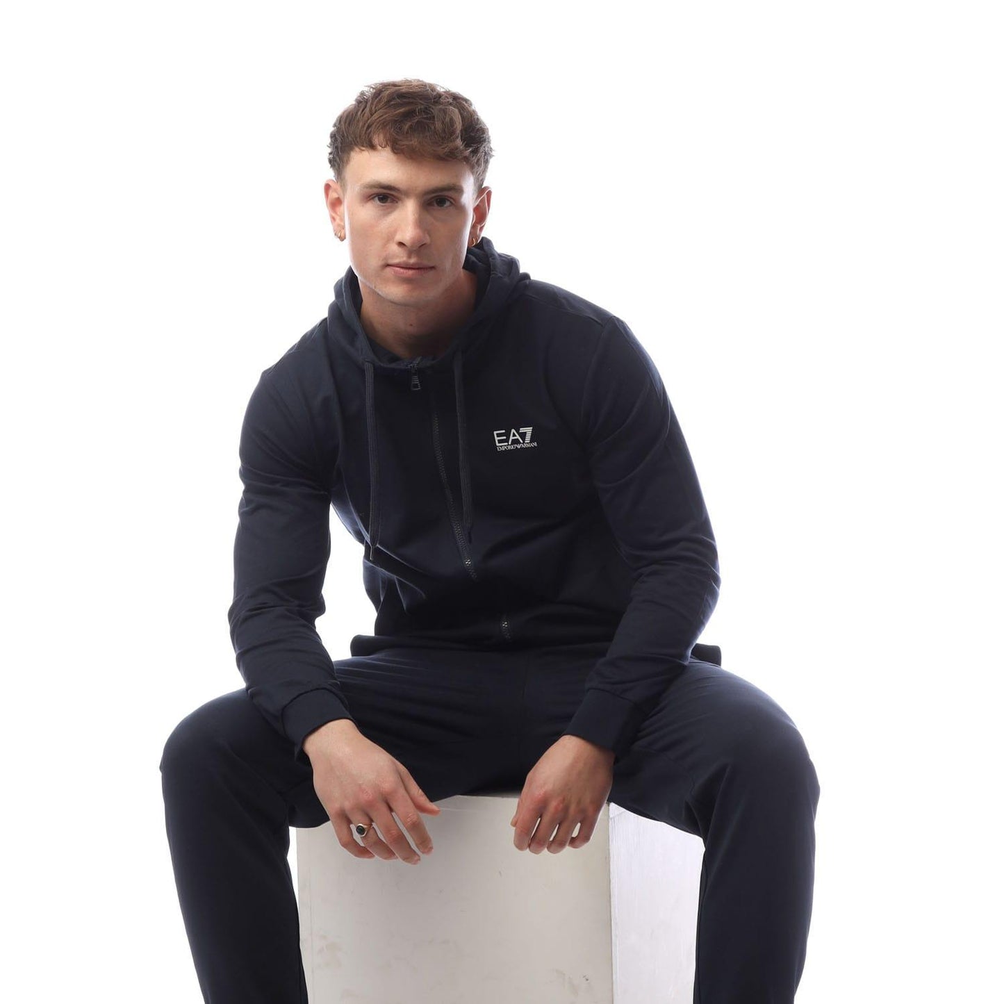 Navy - Pack Shot - Emporio Armani EA7 Mens Core Identity Full Zip Tracksuit