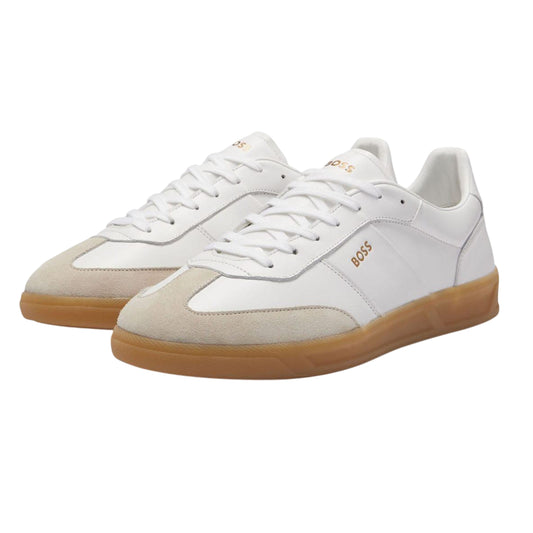 White - Front - Boss Mens Brandon Suede Trainers