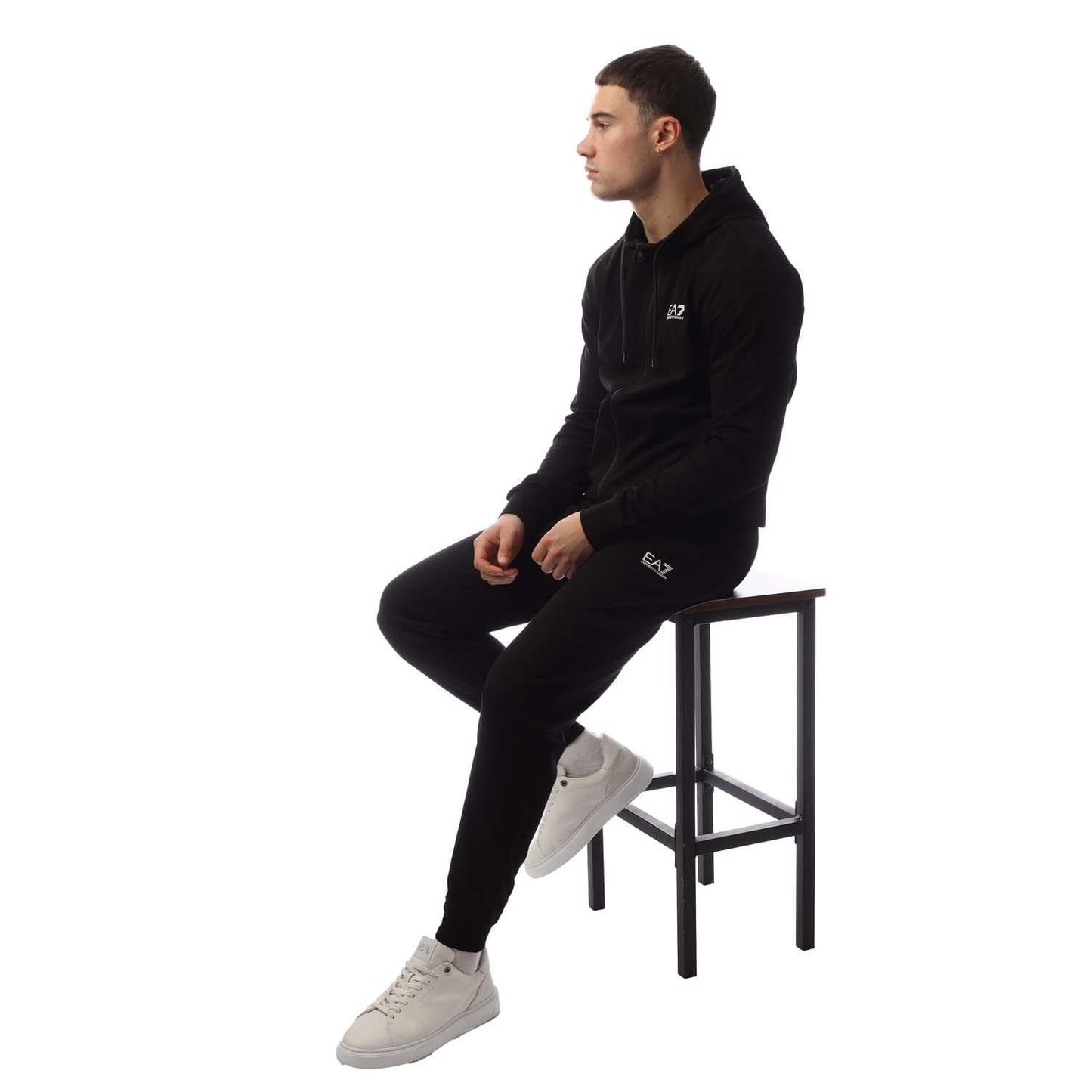 Black - Pack Shot - Emporio Armani EA7 Mens Core Identity Full Zip Tracksuit