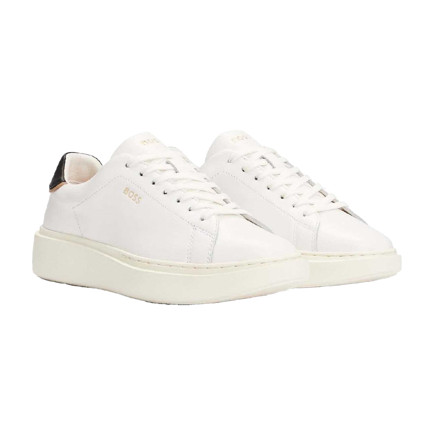 White - Close up - Boss Womens-Ladies Amber Logo Leather Trainers