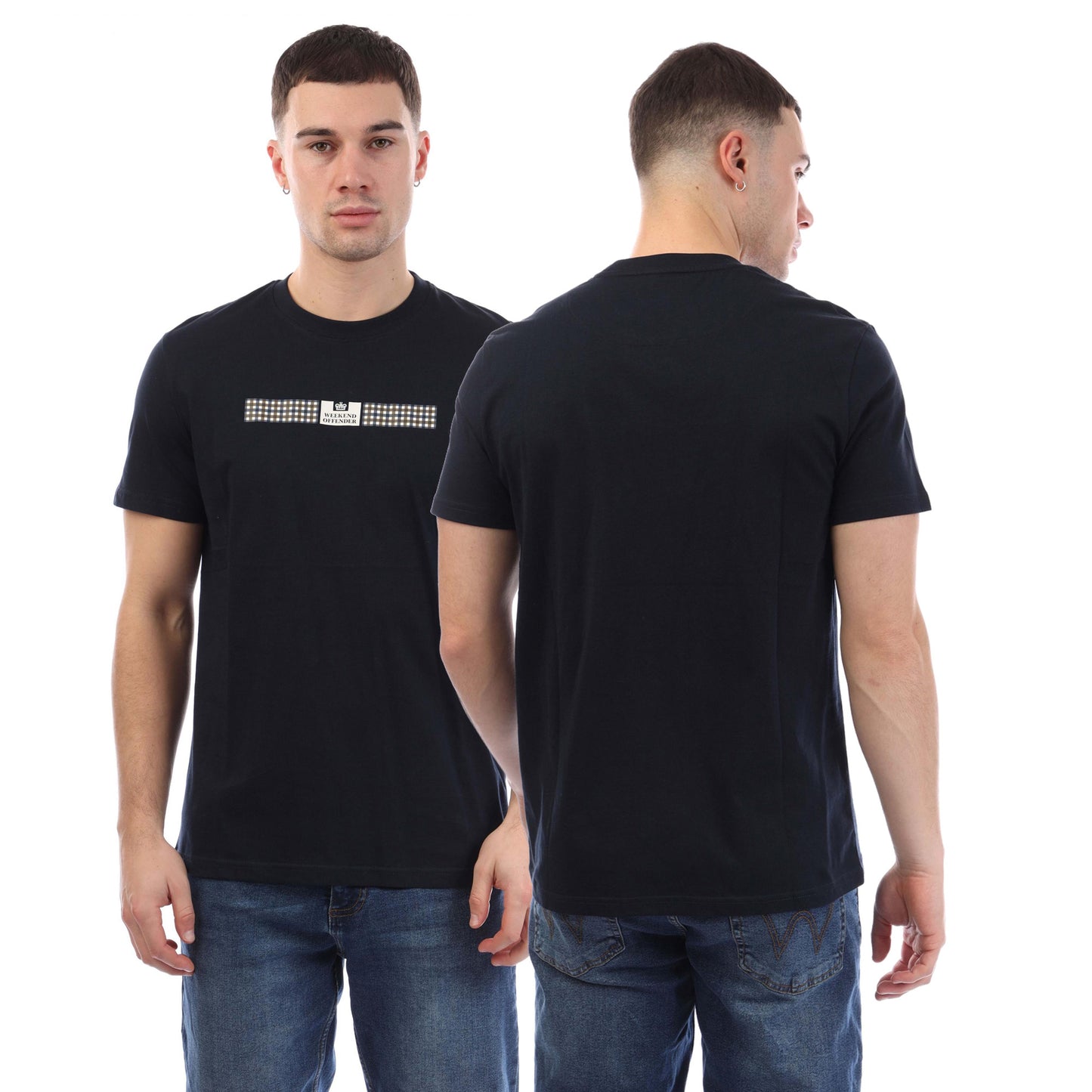Navy - Pack Shot - Weekend Offender Mens Shareck Checked T-Shirt