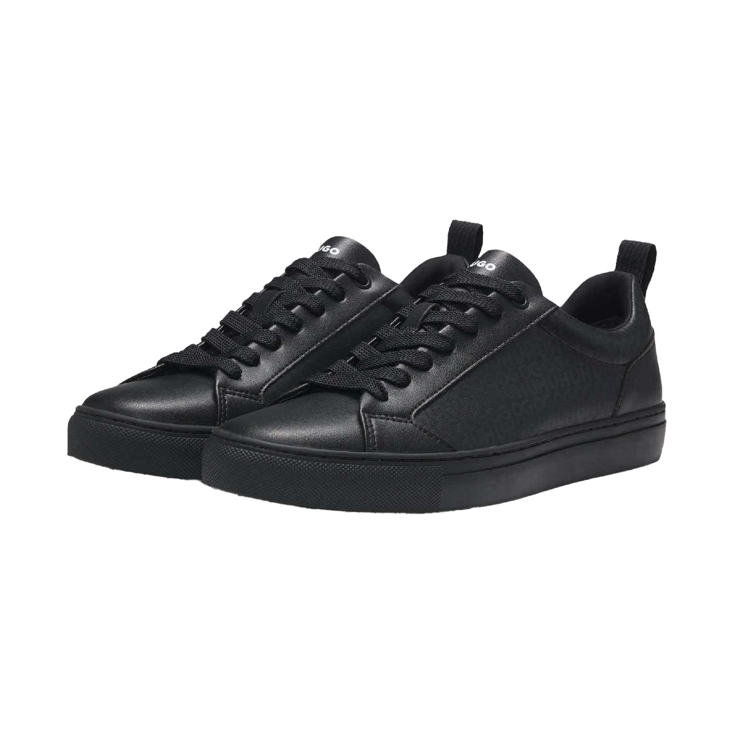 Black - Close up - Hugo Mens Morrie Monogram Faux Leather Trainers