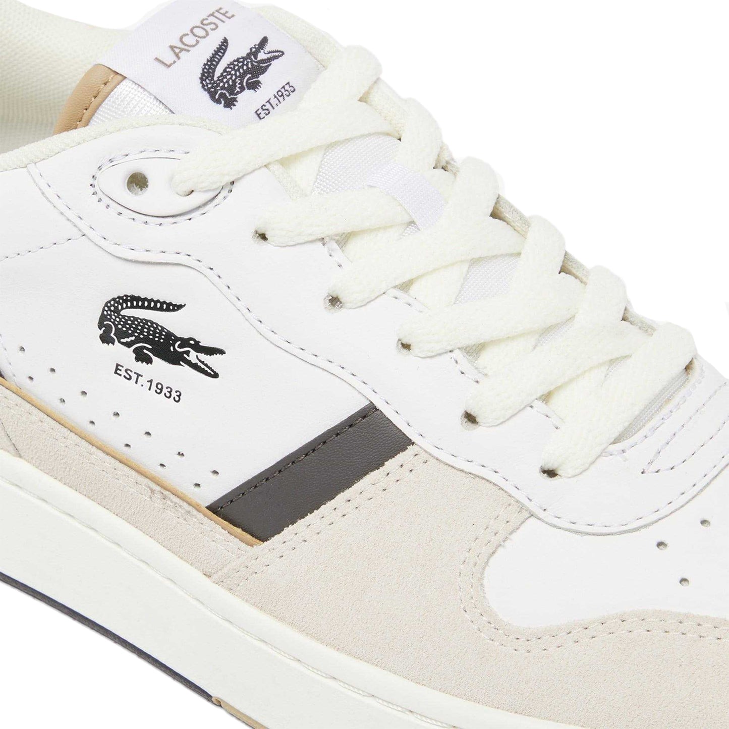 White-Green - Close up - Lacoste Mens T-Clip Set Leather Trainers