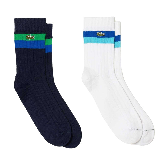 Multicoloured - Front - Lacoste Unisex Adult Striped High Cut Cotton Socks (Pack of 2)