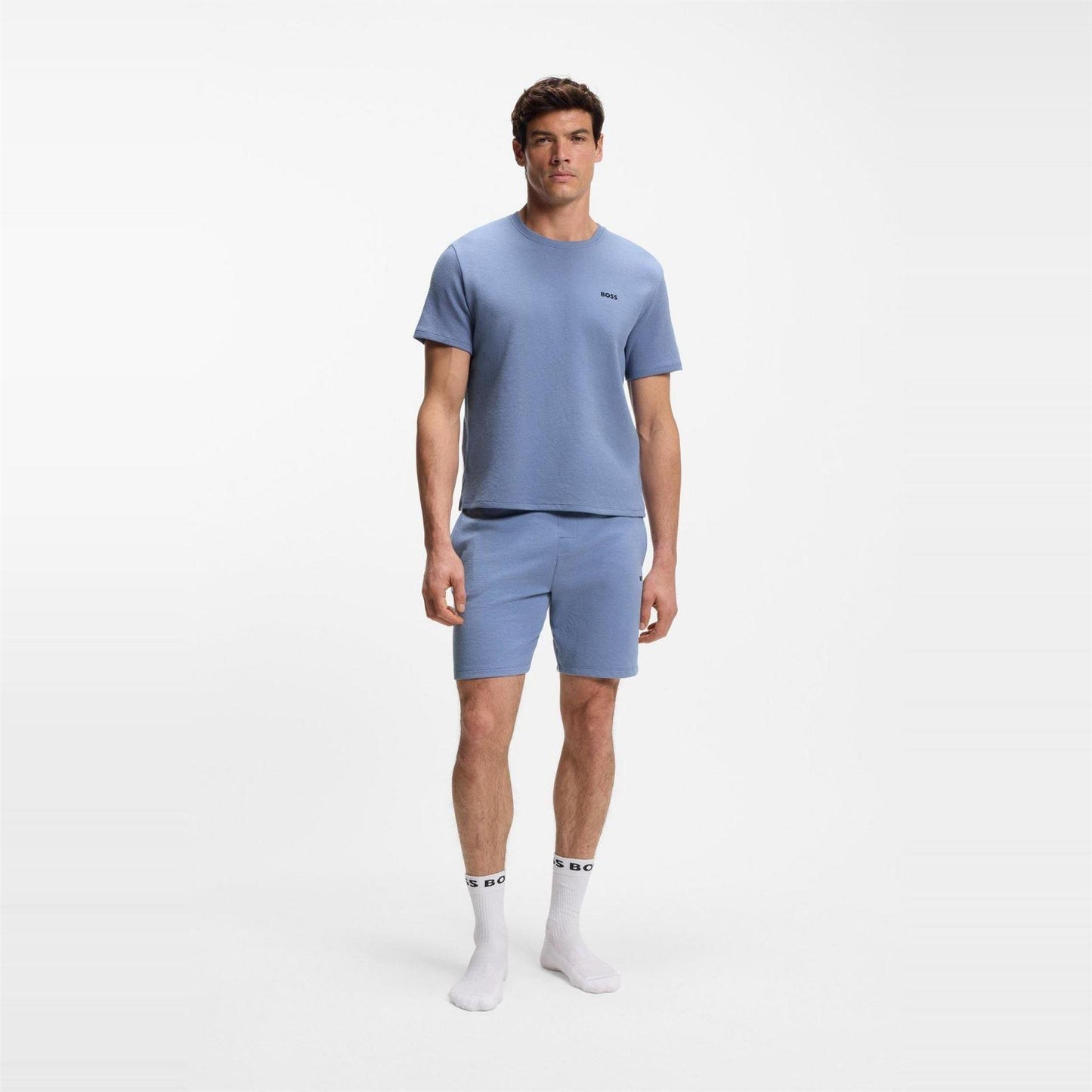 Pastel Blue - Pack Shot - Boss Mens Waffle Knit Pyjama Top
