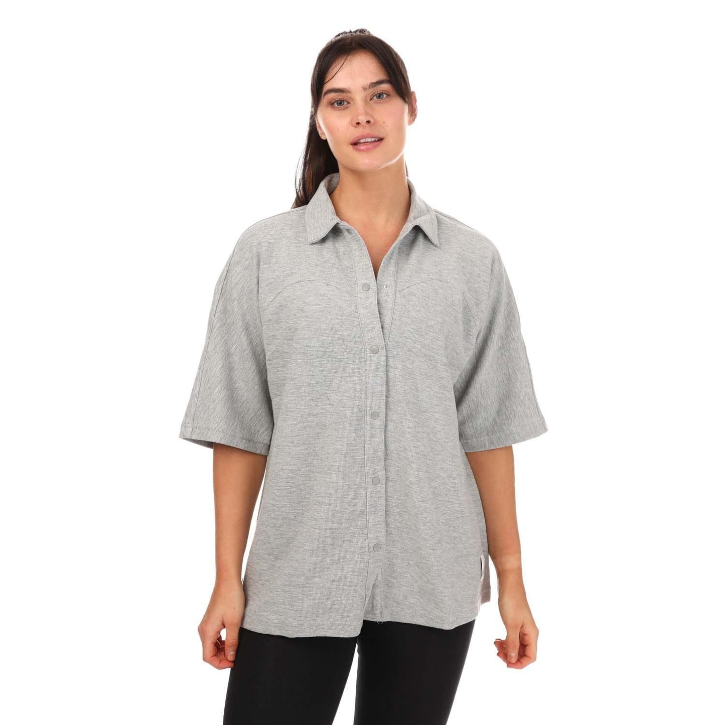 Grey - Side - Adidas Womens-Ladies Terrycloth Lounge Shirt