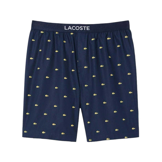 Navy - Front - Lacoste Mens Poplin Repeat Logo Pyjama Shorts
