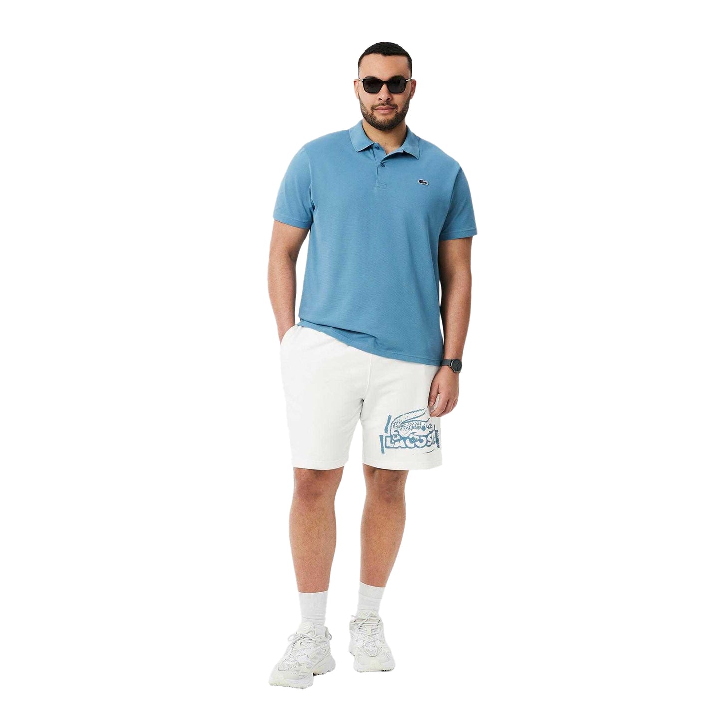 Cream - Close up - Lacoste Mens Fleece Graphic Print Shorts