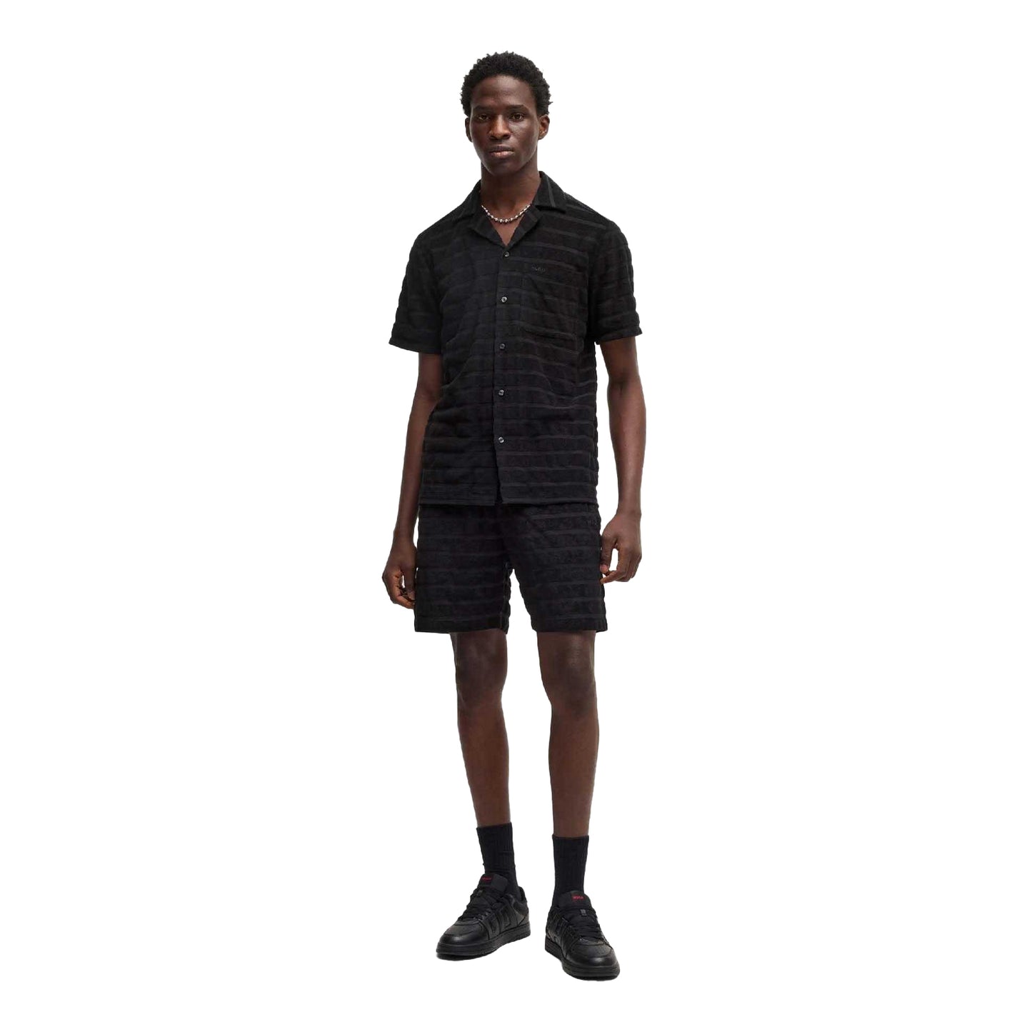 Black - Lifestyle - Hugo Mens Dutowel Stripe Relaxed Fit Shorts