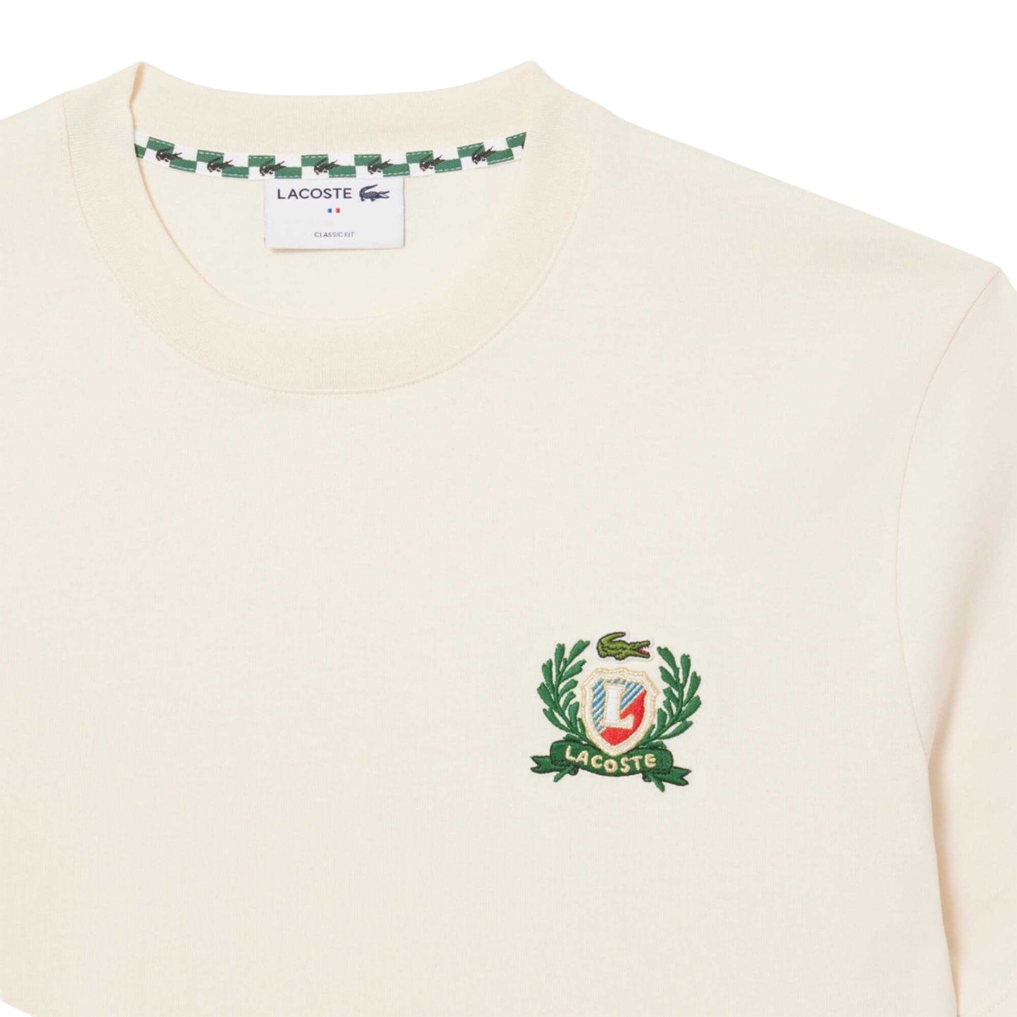 Cream - Back - Lacoste Mens French Made Embroidered Logo T-Shirt