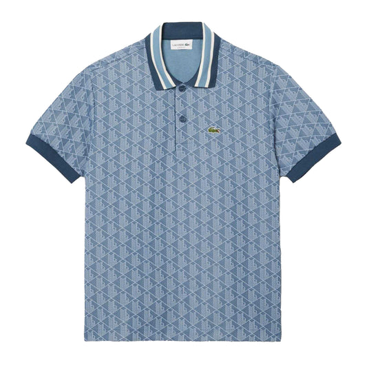 Blue - Front - Lacoste Mens Monogram Jacquard Classic Polo Shirt