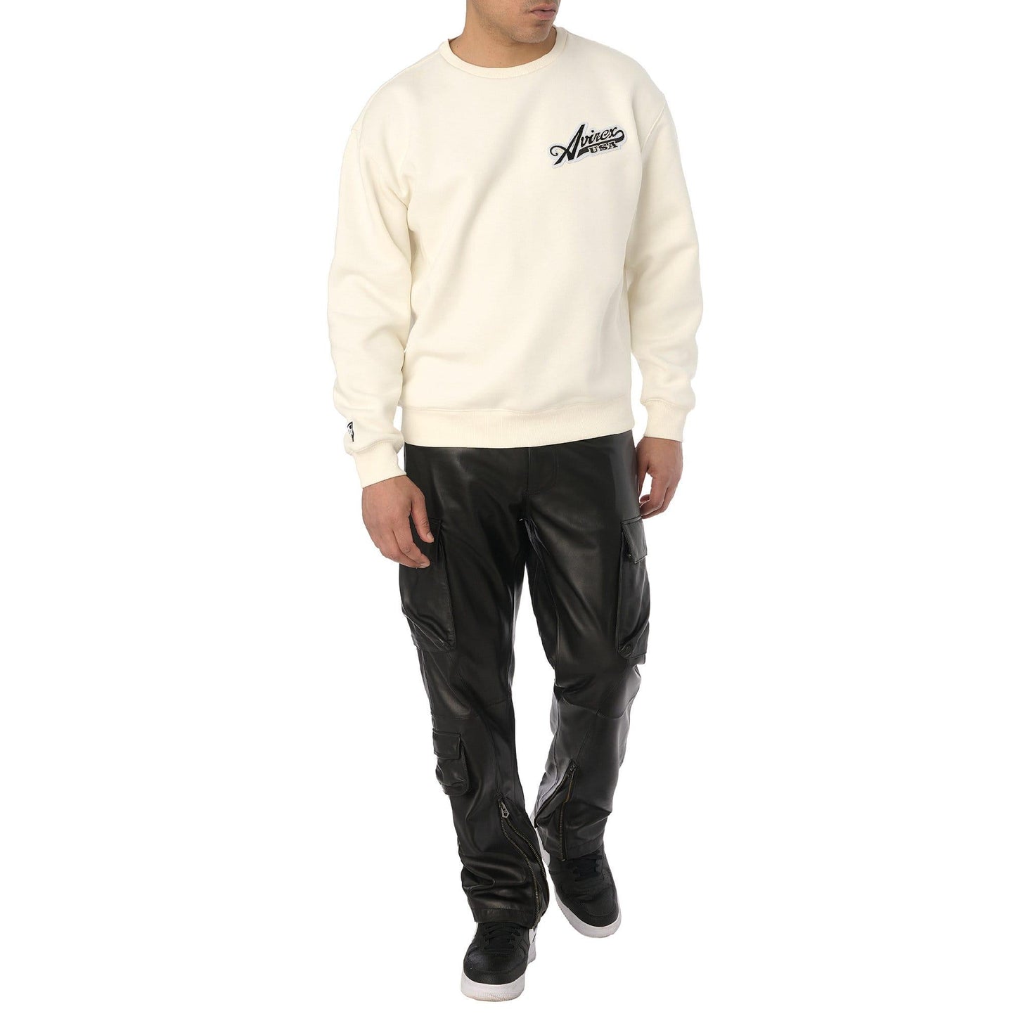 Off White - Close up - Avirex Mens Script Crew Neck Sweatshirt