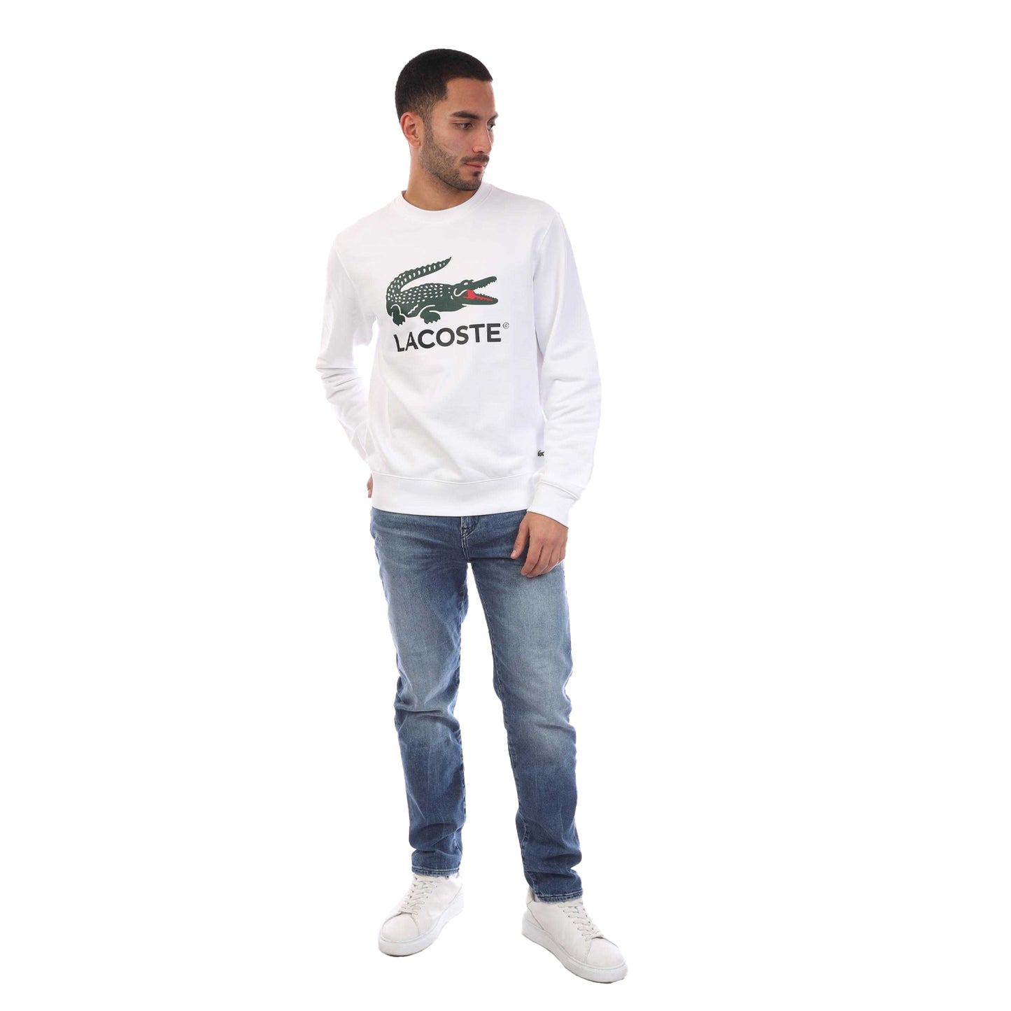 White - Lifestyle - Lacoste Mens Fleece Crew Neck Sweatshirt