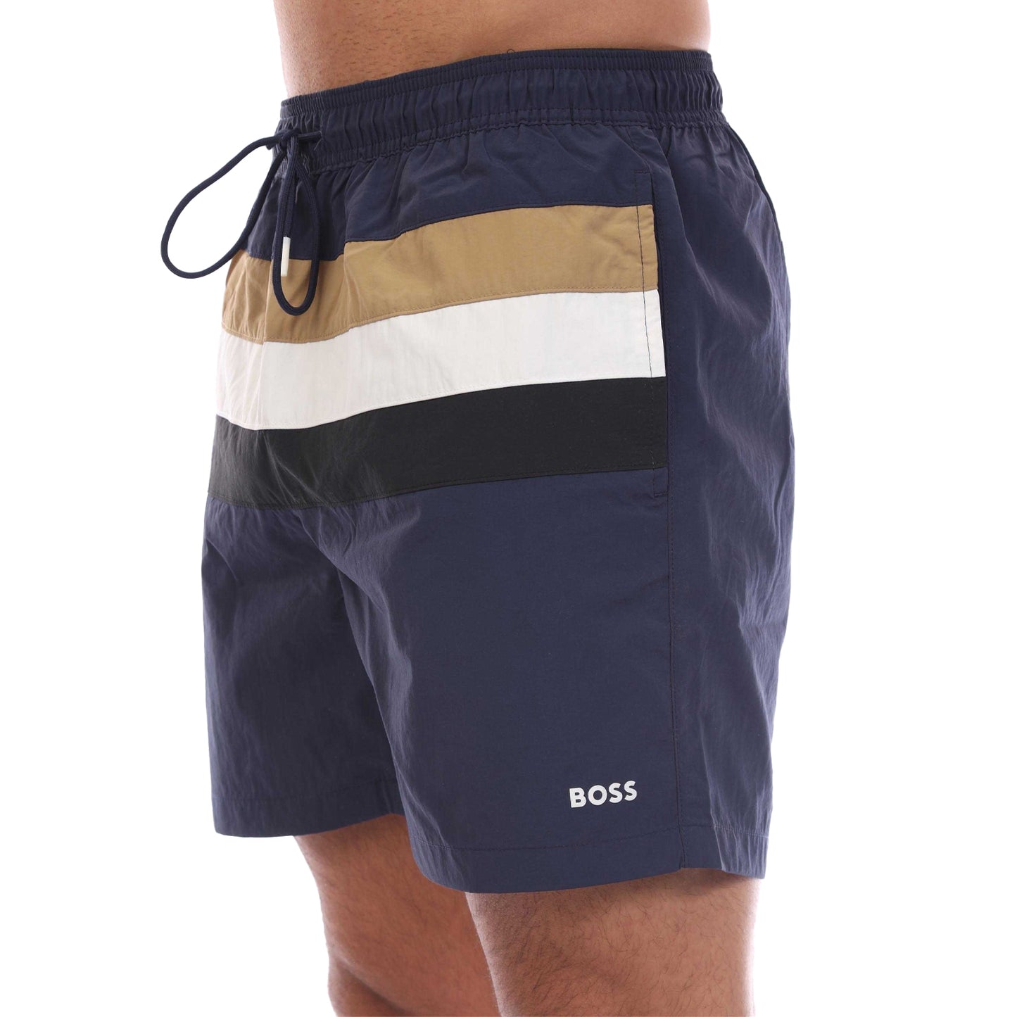 Navy - Pack Shot - Boss Mens Louis Stripe Swimming Trunks